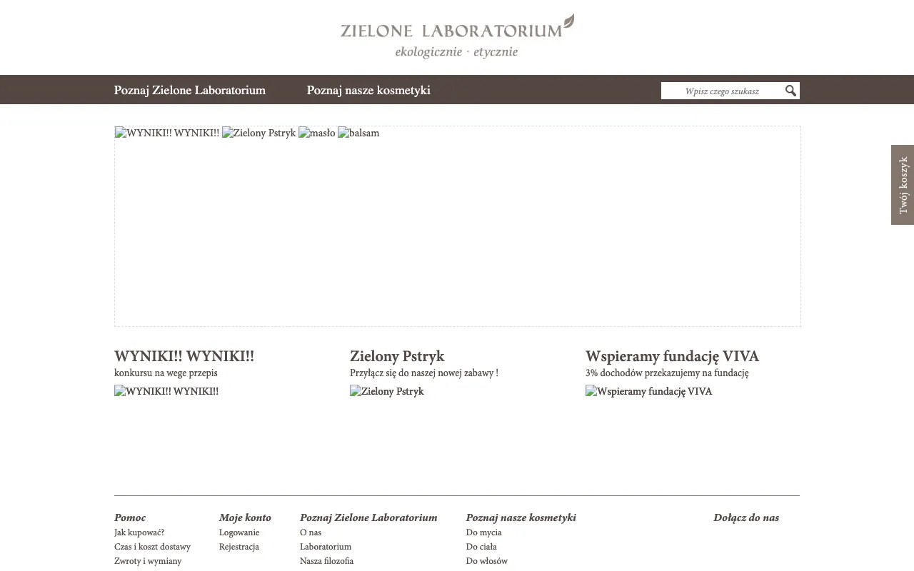 Strona główna zielonelaboratorium.pl w 2013 roku: pierwsza strona