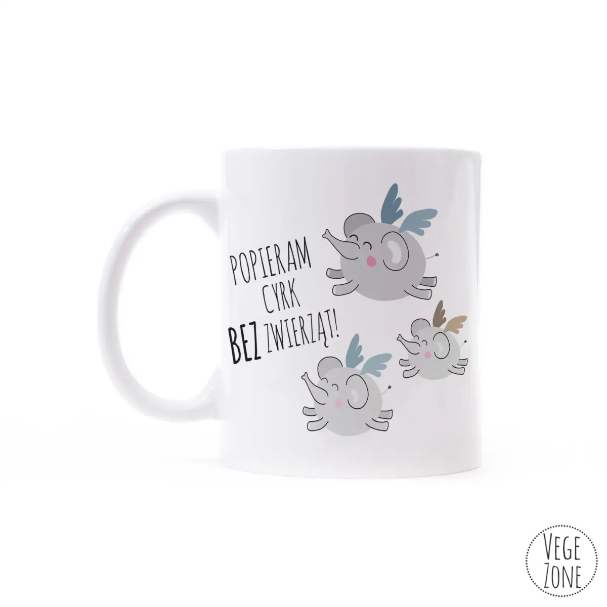 Kubek ceramiczny „Popieram cyrk bez zwierząt”, ok. 300 ml