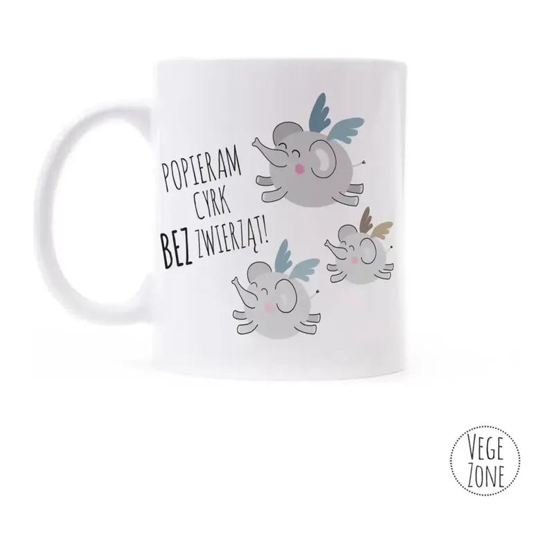 Kubek ceramiczny „Popieram cyrk bez zwierząt”, ok. 300 ml